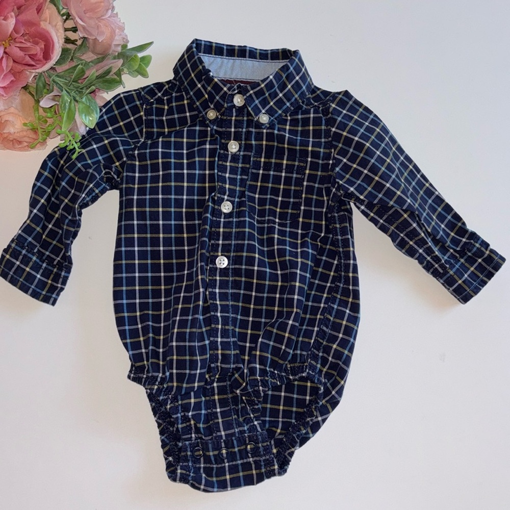 Baby Blue Plaid Carters Button Down 3M Shirt Onesie Baby Boy Blue Long Sleeve